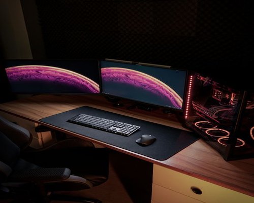 High-performance gaming PC and monitor display setup